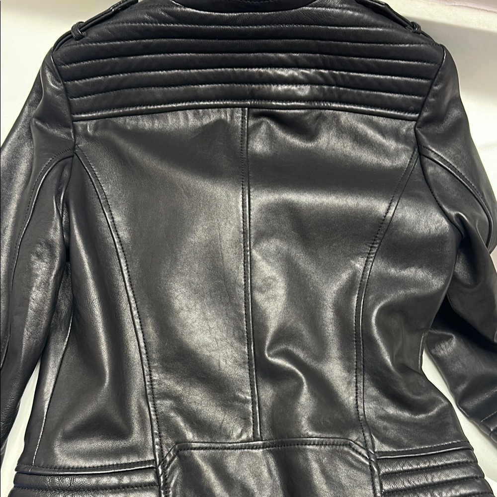 Michael Kors Black Leather Jacket Asymmetrical Design - Picture 9 of 12